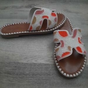 Beaded White and Orange Women's Sandals